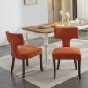 Mid Century Modern Dining Chairs Set of 2, Farmhouse Linen Fabric Upholstered Accent Chair Curved Backrest with Copper Nails around