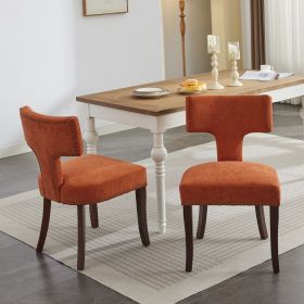 Mid Century Modern Dining Chairs Set of 2, Farmhouse Linen Fabric Upholstered Accent Chair Curved Backrest with Copper Nails around