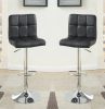 Black Faux Leather Bar Stool Counter Height Chairs Set of 2 Adjustable Height Kitchen Island Stools Modern