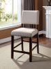 Classic Set of 2pc Counter Height Dining Chairs Ivory Fabric Padded Linen Chairs Upholstered Cushion High Chairs Nailhead Trim Kitchen Dining Room Sol