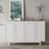 Stylish and Functional 4-Door Intaglio Storage Cabinet with Pine Legs, Solid Wood Pulls and MDF, for Living Room Bedroom,and Kitchen,White